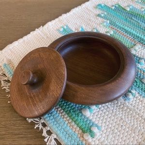 Vintage MCM Dark Wood Bowl with Lid Boho Decor